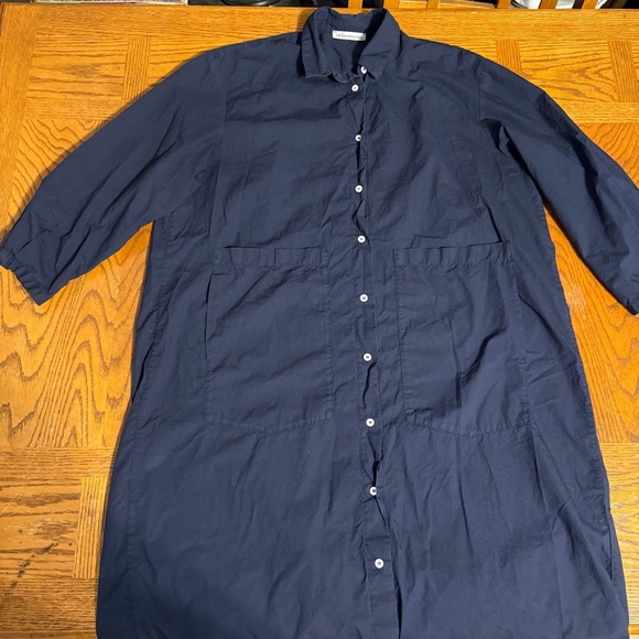 Stefano Mortari Midi Shirt Dress High Low Navy IT 42 or US 6 Lagenlook Artisinal - Picture 4 of 16